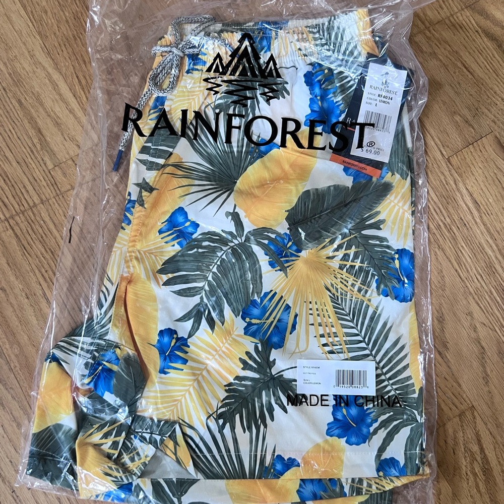 $69 New with Tags Men's Size Large RAINFOREST Tropical Swim Trunks Yellow & Blue